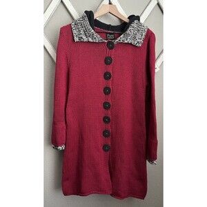 Pure Handknit Women's S/M Hooded Cardigan Sweater Jacket Chunky Knit Buttons